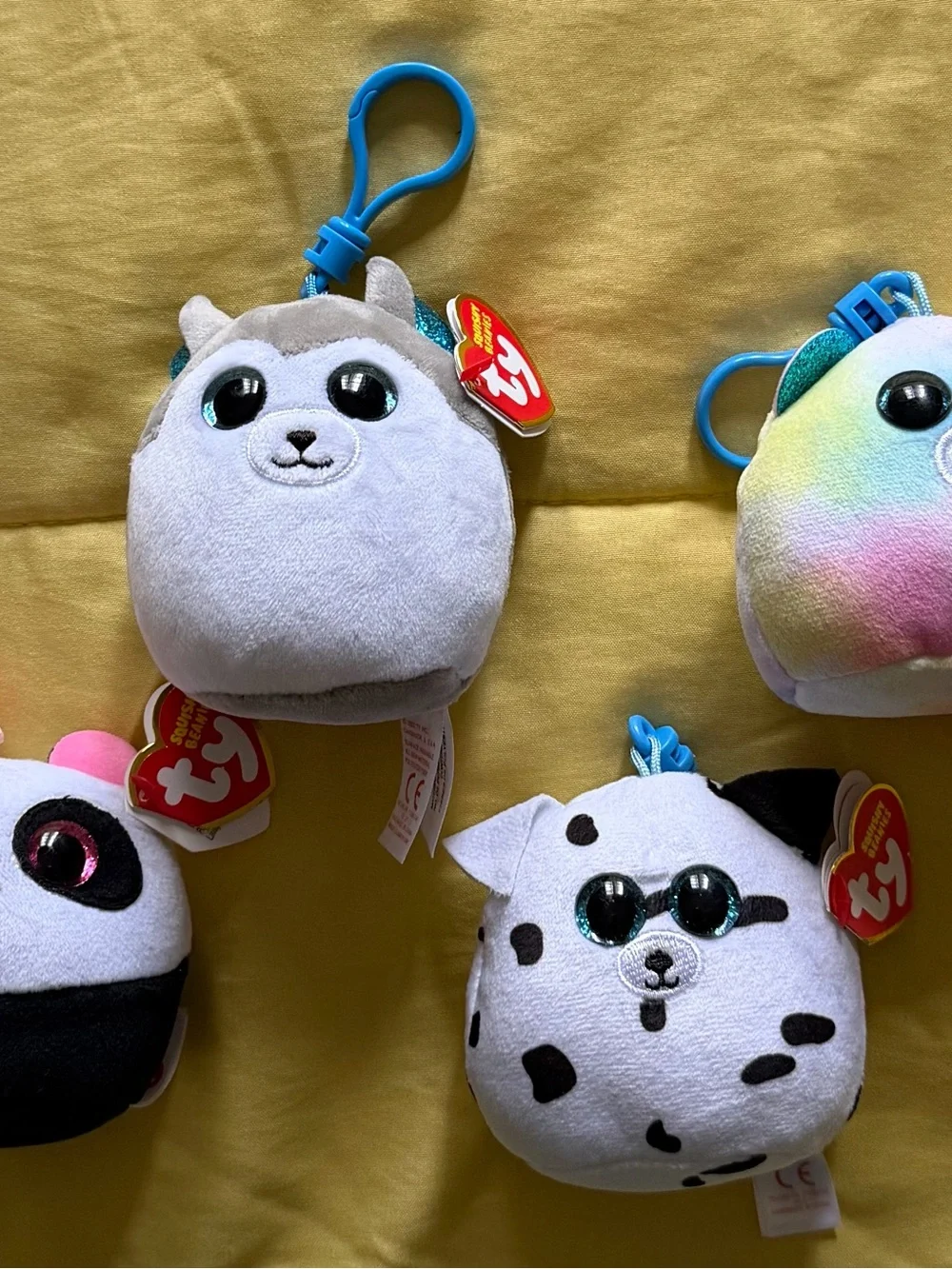 TY Squish-a-Boos Plush Clip Bundle Panda Dalmatian Rainbow Bear Llama Keychain